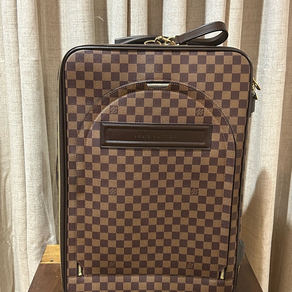 Louis Vuitton Brown Luggage & Travel Bag with Checkered Design